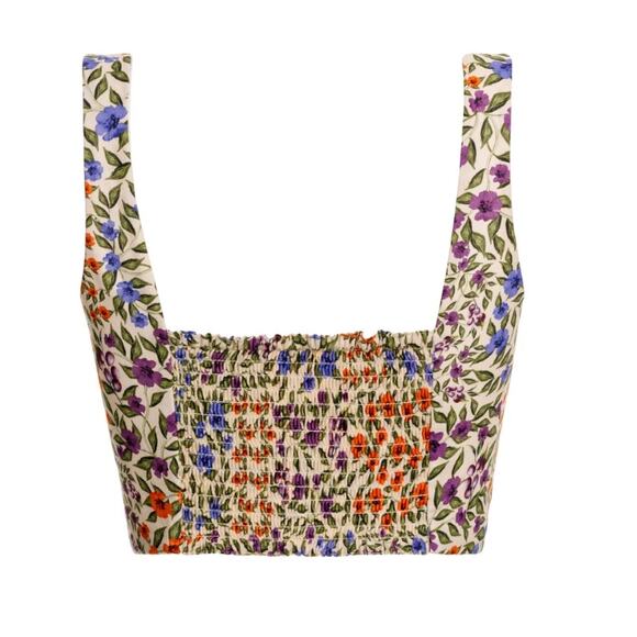 Agua Bendita Kosia Crop Tank Top - Floral Smocked, Beaded | Womens L NWT - Picture 3 of 6